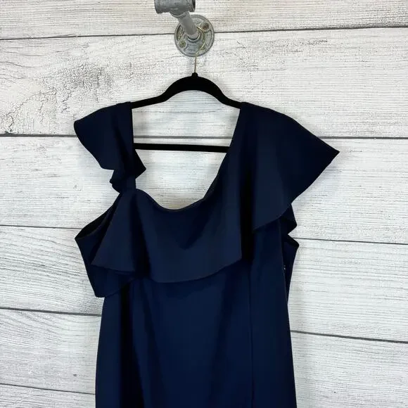 Lane Bryant Plus Size Navy Ruffle Solid Sleeveless Spring Dress Size 18 - Picture 2 of 6